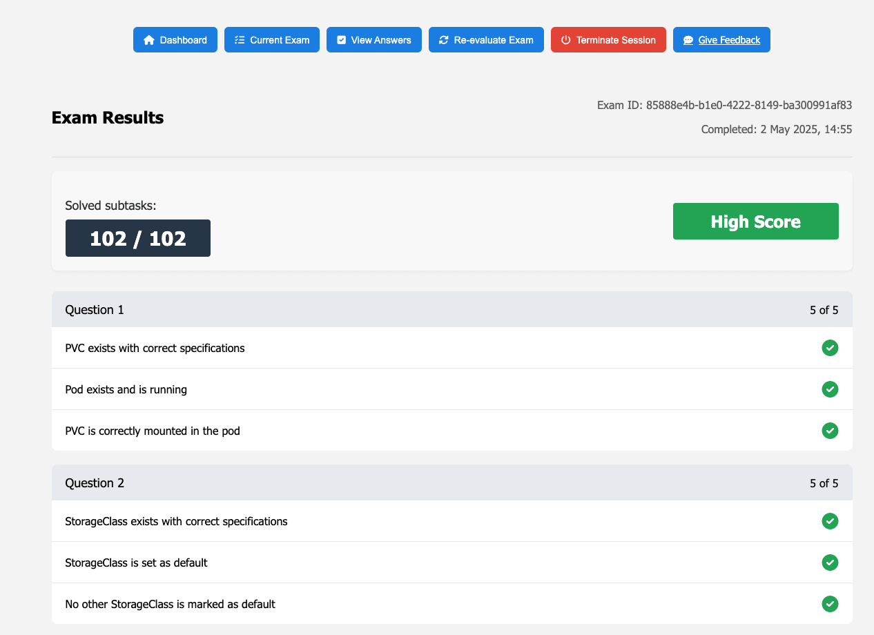 CKA Simulator Evaluation: Score breakdown and solution review for Kubernetes exam practice